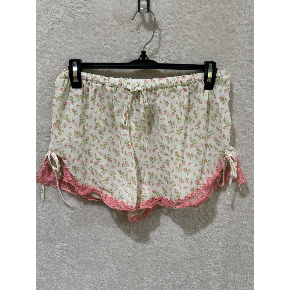 Betsey Johnson X Forever 21 Pink Floral Sleep Shorts Large PJ Bottoms Lace